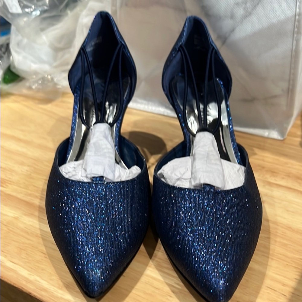 Easy Street Blue Glitter Heels with Cut-Out Design
